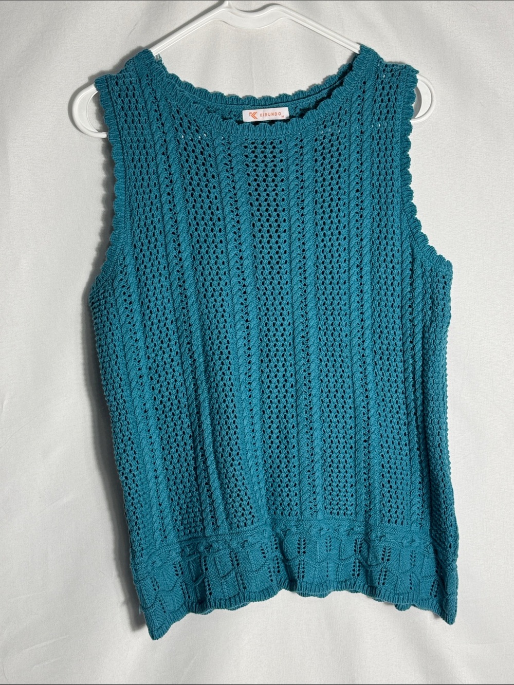 Kirundo Teal Open Crochet Knit Summer Sweater Tank Top Boho Beach Coverup